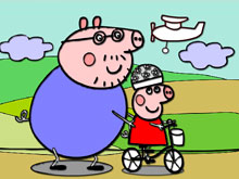 Свинка Пеппа учится ездить на велосипеде